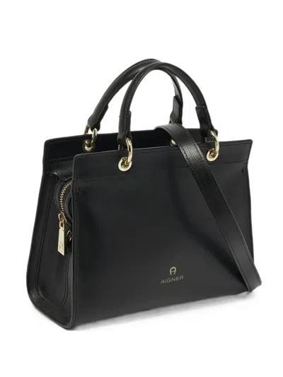 Pre-owned Aigner Vintage Carol Leather Tote Bag In Black