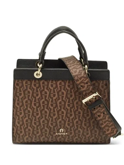 Pre-owned Aigner Vintage Carol Monogram-print Tote Bag In Brown
