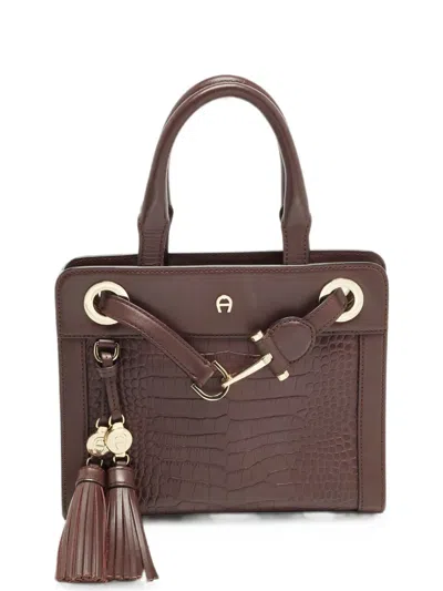 Pre-owned Aigner Vintage Cavallina Crocodile-effect Handbag In Red