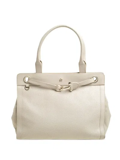 Pre-owned Aigner Vintage Cavallina Leather Tote Bag In Neutral