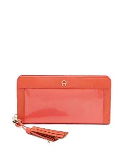 Pre-owned Aigner Vintage Cavallina Tassel Zip-around Wallet In Orange