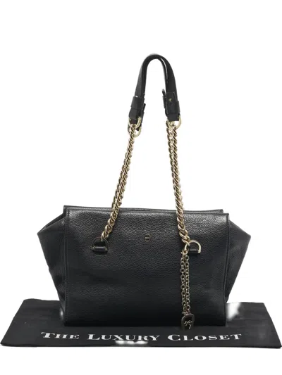 Pre-owned Aigner Vintage Charm Chain Leather Tote Bag In Black
