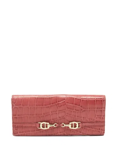 Pre-owned Aigner Vintage Croc-embossed Leather Wallet In Pink