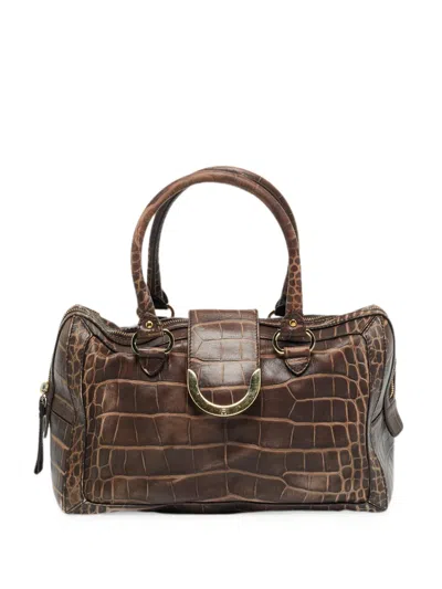 Pre-owned Aigner Vintage Croc-embossed Satchel Bag In Brown
