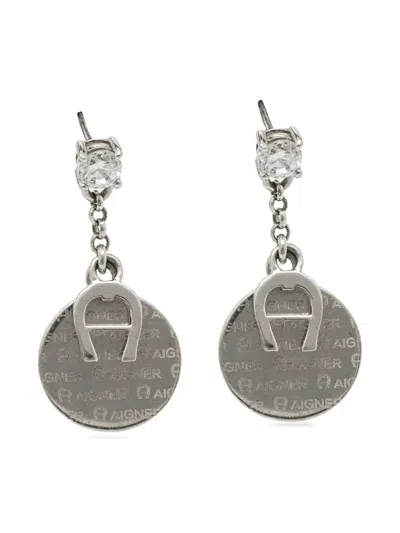 Pre-owned Aigner Vintage Crystal Drop Earrings In Silver