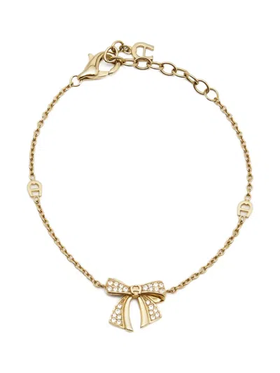 Pre-owned Aigner Vintage Crystal-embellished Bow-detail Bracelet In Gold