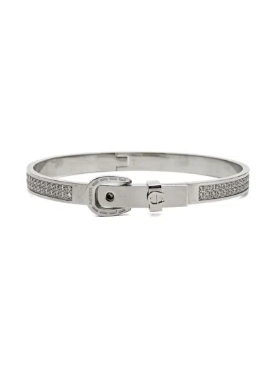 Pre-owned Aigner Vintage Crystal-embellished Buckle Bracelet In Silver