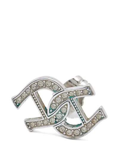 Pre-owned Aigner Vintage Crystal-embellished Earrings In Silver