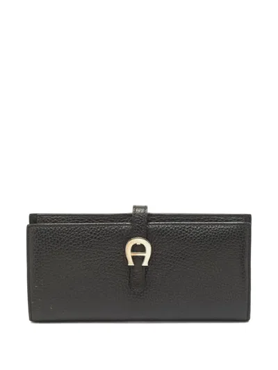 Pre-owned Aigner Vintage Cybill Leather Wallet In Black