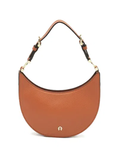 Pre-owned Aigner Vintage Delia Leather Shoulder Bag In Brown