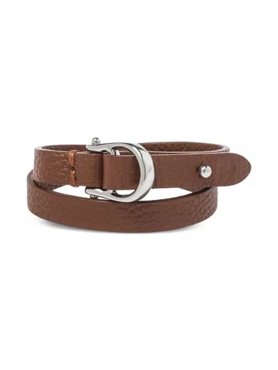 Pre-owned Aigner Vintage Double Tour Leather Bracelet In Brown