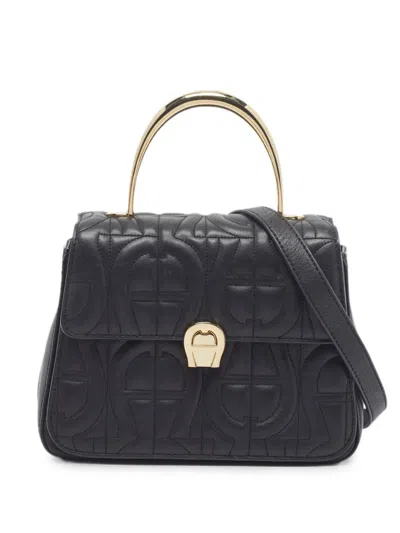 Pre-owned Aigner Vintage Genoveva Logo-embossed Handbag In Black