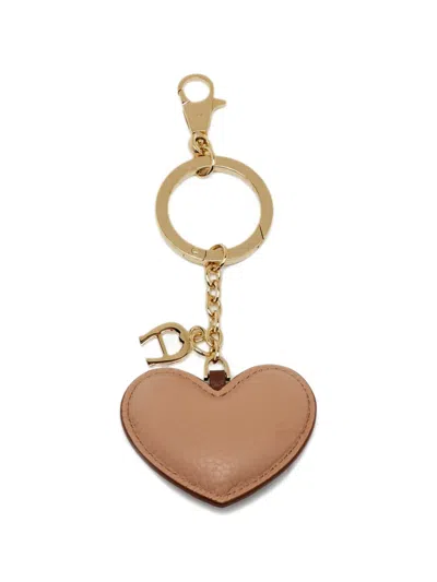 Pre-owned Aigner Vintage Heart Leather Keychain In Brown