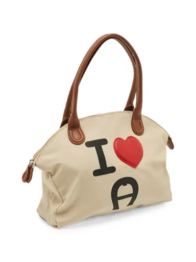 Pre-owned Aigner Vintage Heart-patch Shoulder Bag In Neutral