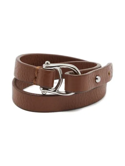 Pre-owned Aigner Vintage Leather Double Tour Bracelet In Brown