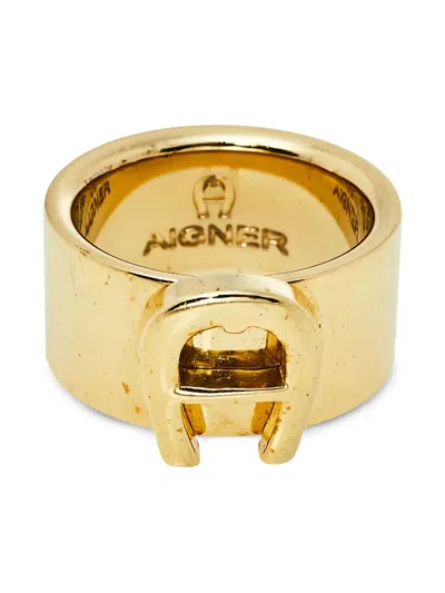 Pre-owned Aigner Vintage Logo Engraved Ring In Gold