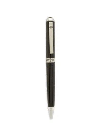 Pre-owned Aigner Vintage Logo Resin Ballpoint Pen In Black