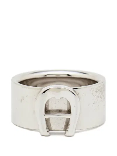 Pre-owned Aigner Vintage Logo Ring In Silver