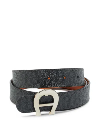 Pre-owned Aigner Vintage Logo-buckle Belt In Black