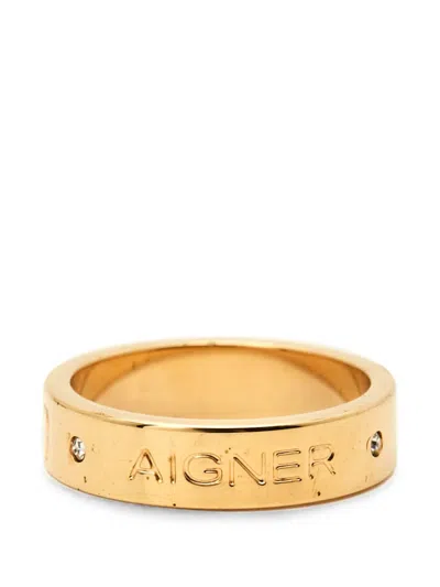 Pre-owned Aigner Vintage Logo-detail Crystal Ring In Gold
