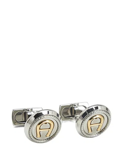 Pre-owned Aigner Vintage Logo-detail Two-tone Cufflinks In Silver