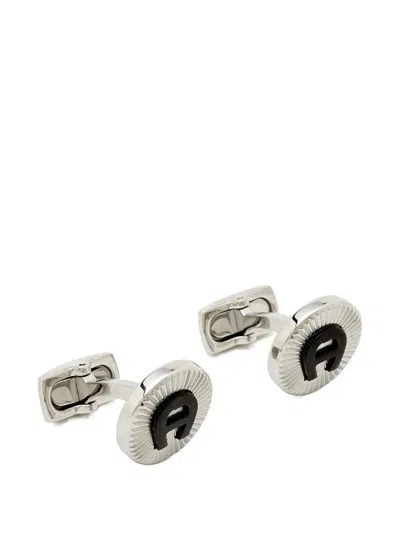 Pre-owned Aigner Vintage Logo-plaque Ceramic Cufflinks In Silver