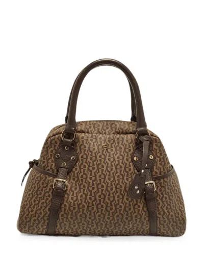 Pre-owned Aigner Vintage Monogram Side-pocket Tote Bag In Brown