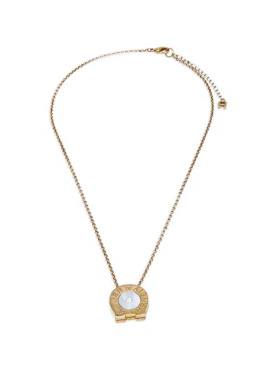 Pre-owned Aigner Vintage Mother-of-pearl Pendant Necklace In Gold