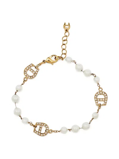 Pre-owned Aigner Vintage Pearl-embellished Logo Bracelet