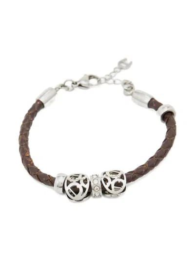 Pre-owned Aigner Vintage  Braided Leather Metal Charm Bracelet