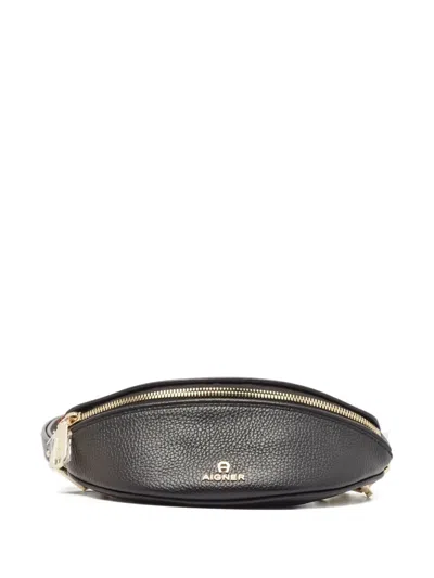 Pre-owned Aigner Vintage  Geometric Leather Belt Bag In Black