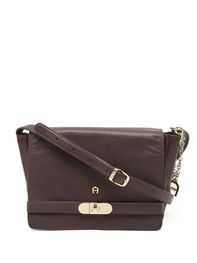 Pre-owned Aigner Vintage  Leather Flap Bag In Brown