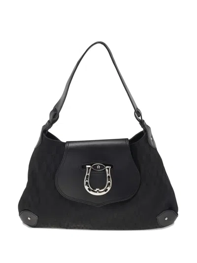 Pre-owned Aigner Vintage  Leather Horseshoe Shoulder Bag In Black