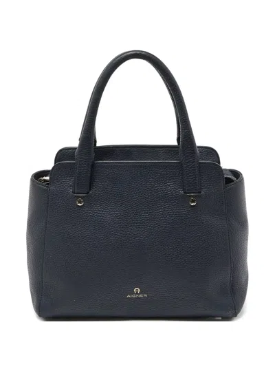 Pre-owned Aigner Vintage  Leather Tote Bag In Blue