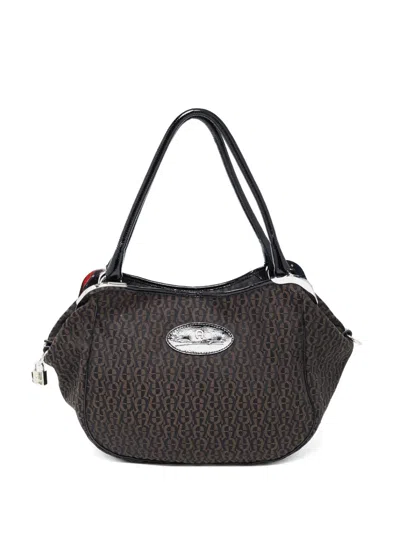 Pre-owned Aigner Vintage  Monogram-pattern Shoulder Bag In Black