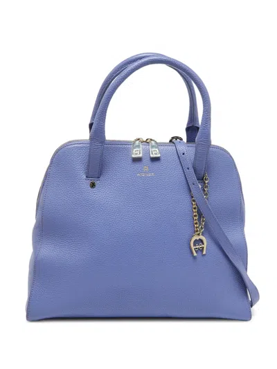 Pre-owned Aigner Vintage  Pebble-leather Tote Bag In Purple