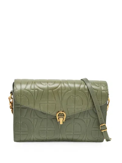 Pre-owned Aigner Vintage Pria Embossed-logo Crossbody Bag In Green