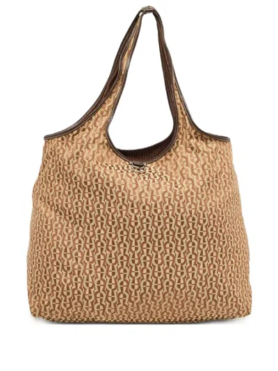 Pre-owned Aigner Vintage Signature Logo-patterned Tote Bag In Neutral
