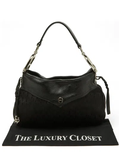 Pre-owned Aigner Vintage Signature Monogram Tote Bag In Black