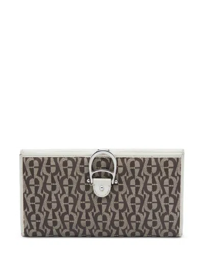 Pre-owned Aigner Vintage Signature-canvas Wallet In Brown