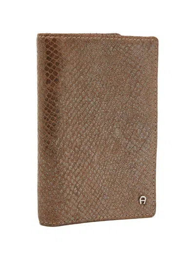 Pre-owned Aigner Vintage Snakeskin-embossed Bifold Wallet In Brown