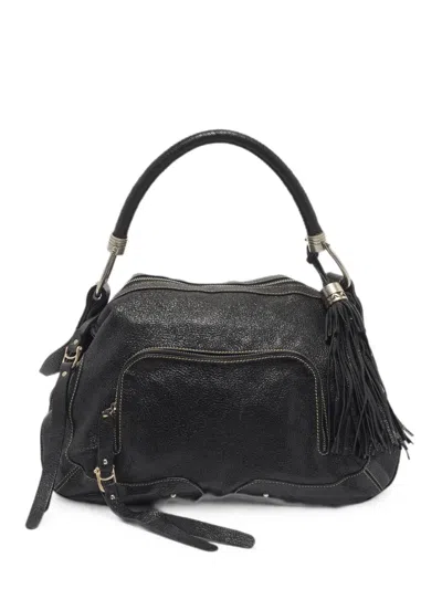 Pre-owned Aigner Vintage Tassel-detail Leather Shoulder Bag In Black