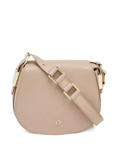 Pre-owned Aigner Vintage Vittoria Leather Shoulder Bag In Neutral