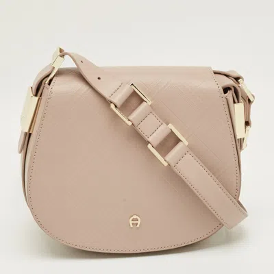 Pre-owned Aigner Vittoria Old Rose Embossed Leather Shoulder Bag In Pink