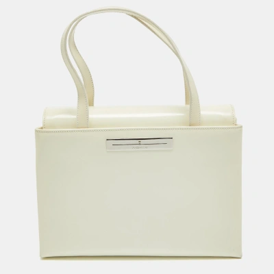 Pre-owned Aigner White Patent Leather Logo Flap Tote