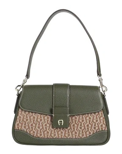 Aigner Woman Shoulder Bag Military Green Size - Recycled Polyester, Leather