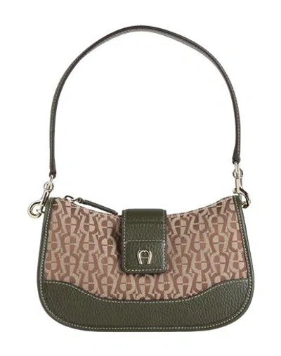 Aigner Woman Shoulder Bag Military Green Size - Recycled Polyester, Leather