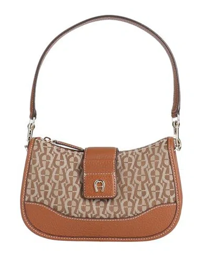 Aigner Woman Shoulder Bag Tan Size - Recycled Polyester, Leather In Brown