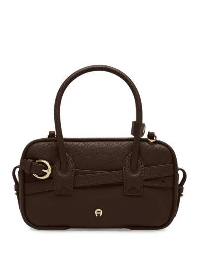 Aigner Xs Whip Buckle-detail Grained-leather Shoulder Bag In Brown