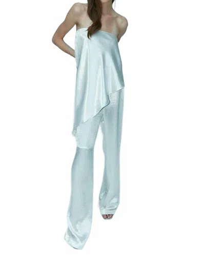Aiifos Alissa Wide Leg Pleated Pants In Metallic White In Blue